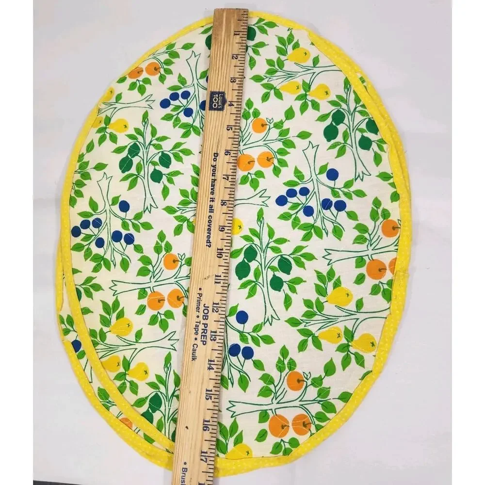 Vtg Set Of 3 Quilted Placemats Fruit Trees Lemon Orange Cottage Grandma Estate